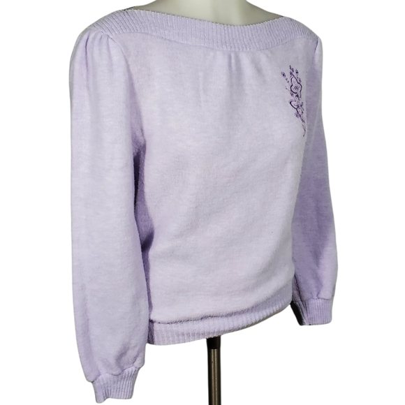 VARIETY Purple Boatneck Embroidered Sweater sizeM - Picture 9 of 13